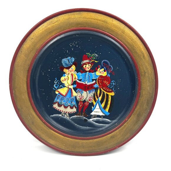 Folk Art Wooden Decorative Plate 14"D Dutch/ Scandinavian Hand Painted Wall Hang - Picture 1 of 9